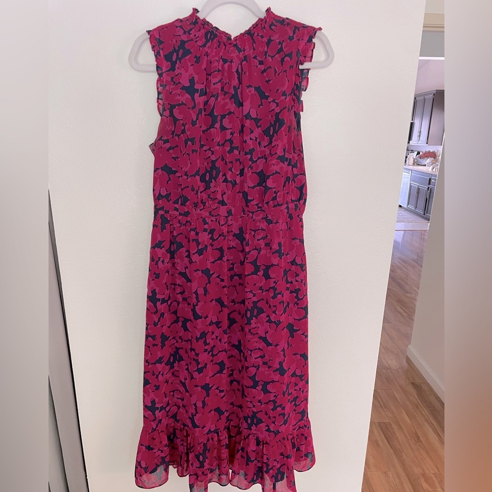 Fresh Spring J-Crew high neck, long navy and pink floral dress